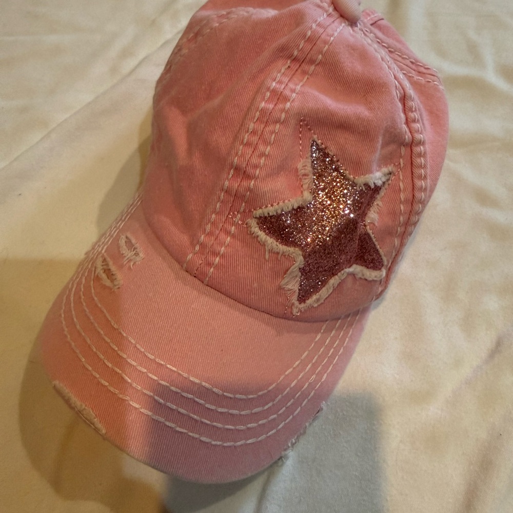 C.C Pink Baseball Cap with Glitter Star Patch